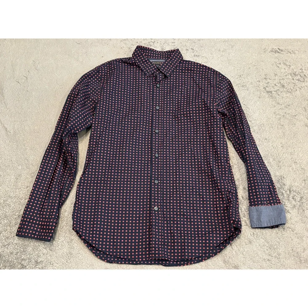 Banana Republic Mens Medium Camden Fit Geometric Blue Button Down Shirt